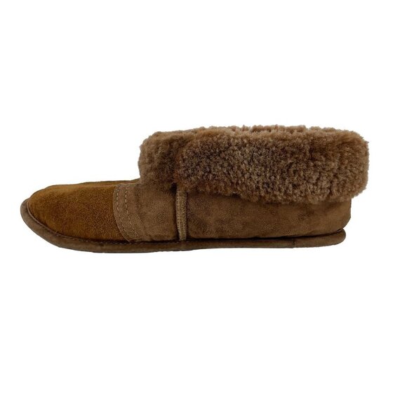 GRAVEL FOURRURES Made in Canada Brown Suede Slippers With Sheepskin Lining 7 - Picture 9 of 13